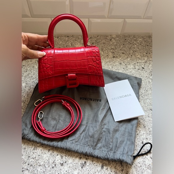 Balenciaga Hourglass Small Handbag Crocodile Embossed in Red - Picture 3 of 13